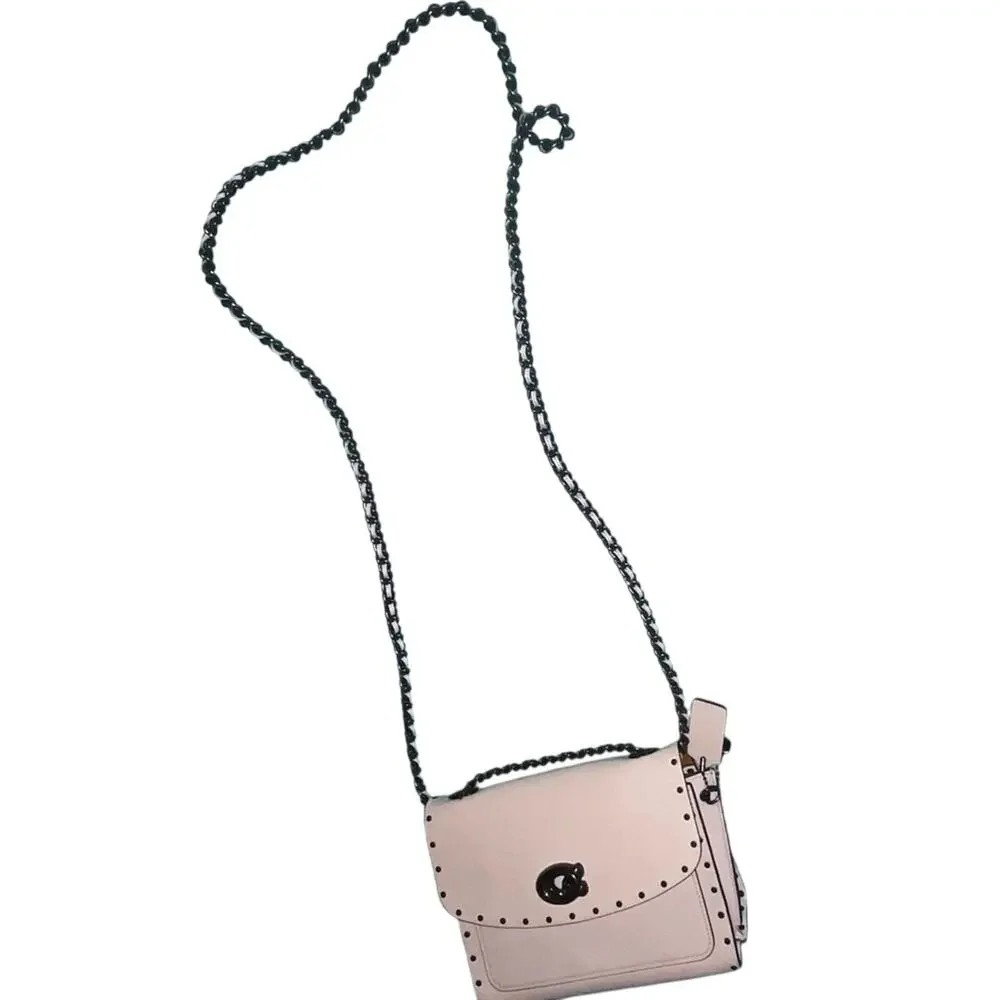 Coach Parker 18 Rivets Bone Blush Gunmetal Chain EUC Crossbody Mini Bag